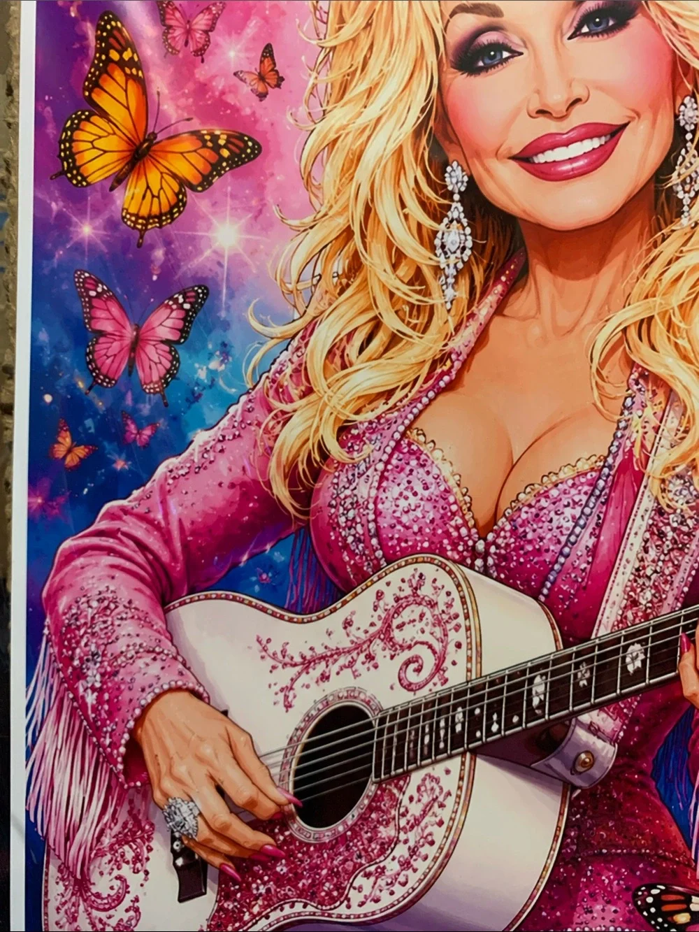 Pink Butterfly Guitar Wall Art Print - Home Wall Deco. The Queen Dolly